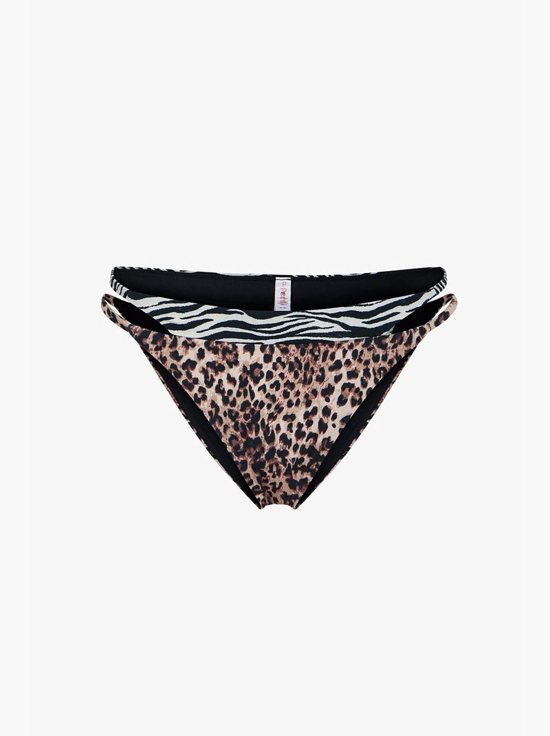 Wild parte de baixo de biquíni com laterais em camadas e estampa de leopardo, cintura média penti Preto Branco - Kiabi