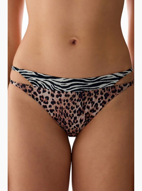 Wild parte de baixo de biquíni com laterais em camadas e estampa de leopardo, cintura média penti - Kiabi Wild parte de baixo de biquíni com laterais em camadas e estampa de leopardo, cintura média penti - Kiabi