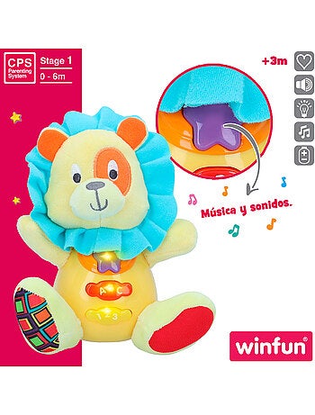 Winfun brinquedo de pelúcia lion para bebês c/luz e som em espanhol