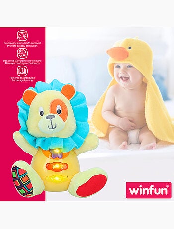 Winfun brinquedo de pelúcia lion para bebês c/luz e som em espanhol