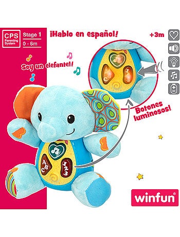 Winfun elefante falante de pelúcia para bebês c/luzes - idioma: espanhol