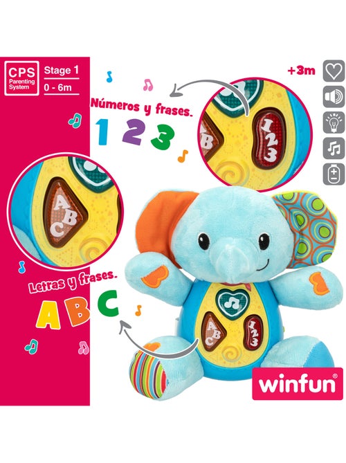 Winfun elefante falante de pelúcia para bebês c/luzes - idioma: espanhol - Kiabi
