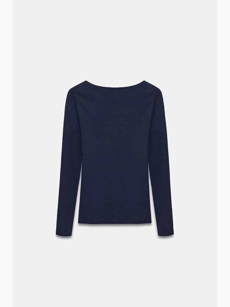 Women's camisola canelada com decote barco slim fit dilvin Azul-marinho - Kiabi