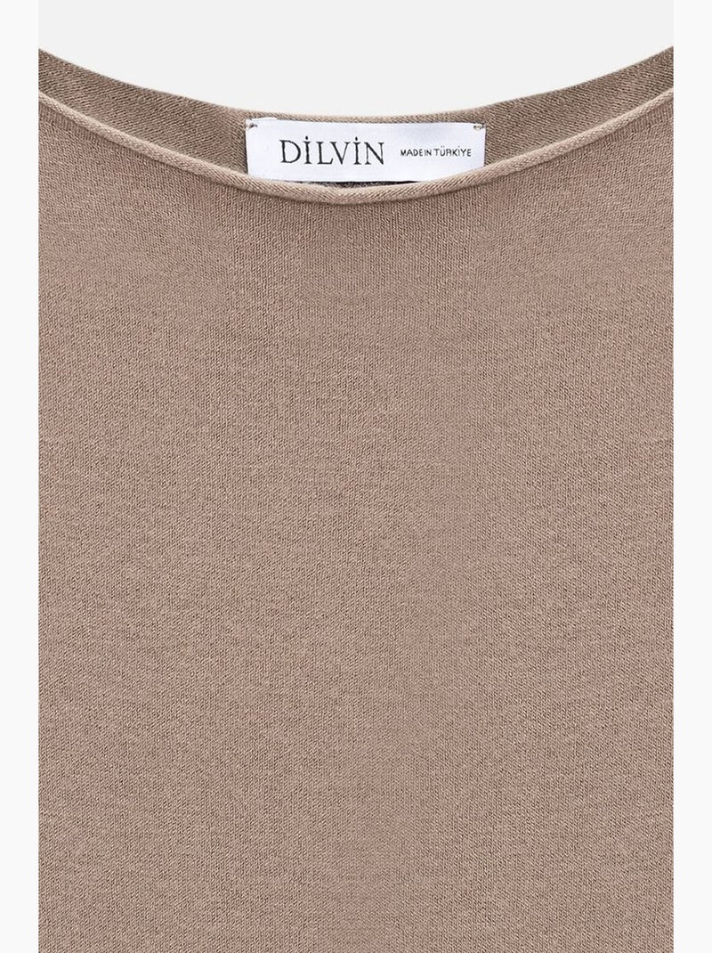Women's camisola canelada com decote barco slim fit dilvin Bege-argila - Kiabi