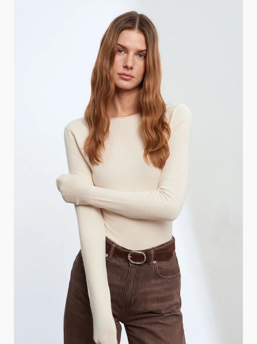 Women's camisola canelada com decote barco slim fit dilvin - Kiabi