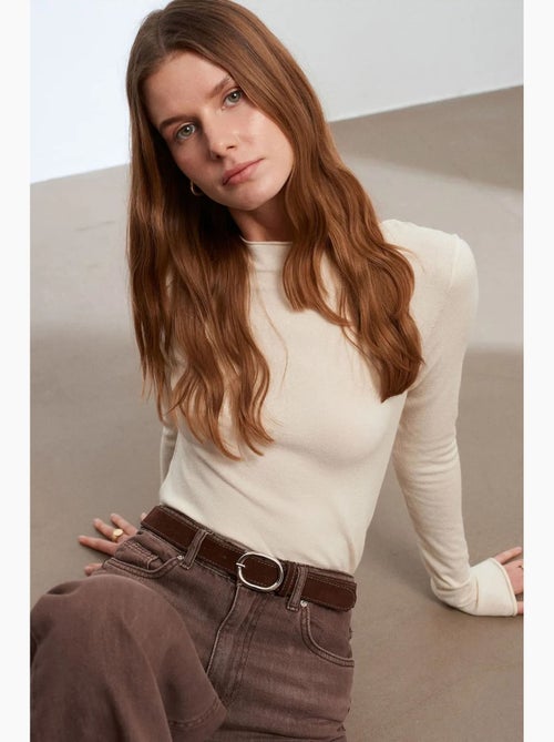 Women's camisola canelada com decote barco slim fit dilvin - Kiabi