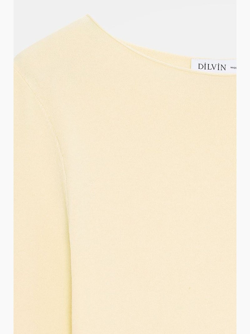 Women's camisola canelada com decote barco slim fit dilvin Ecru - Kiabi