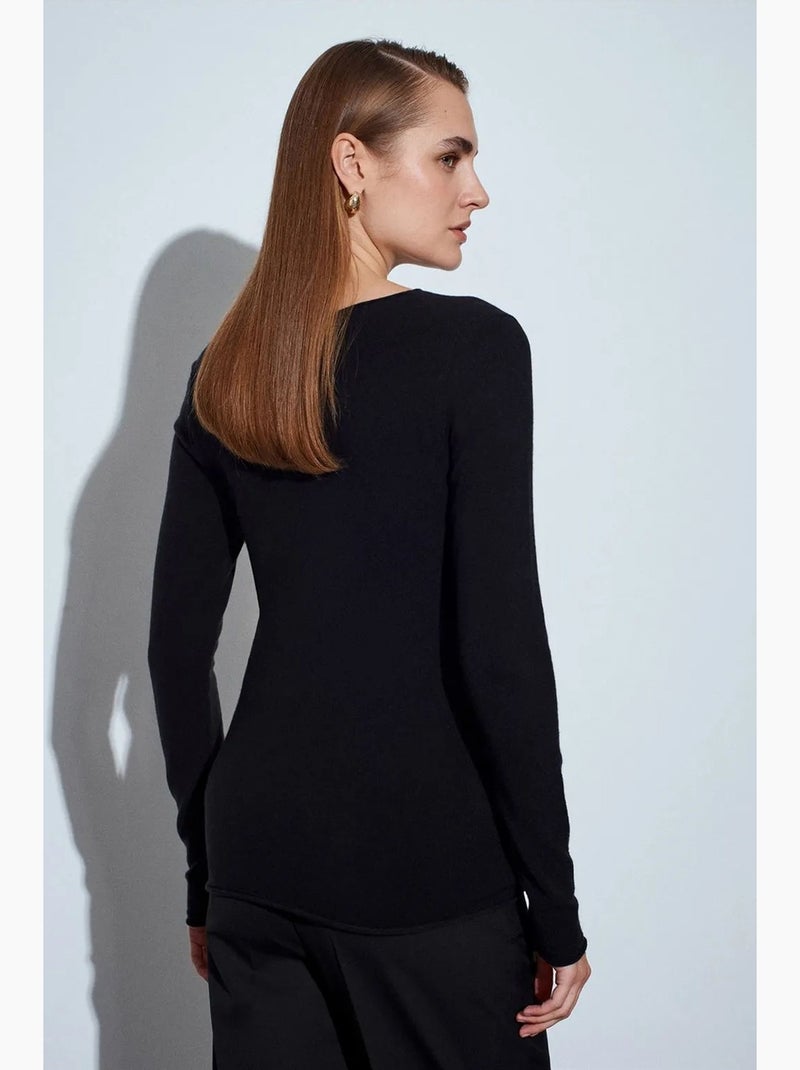 Women's camisola canelada com decote barco slim fit dilvin Preto - Kiabi