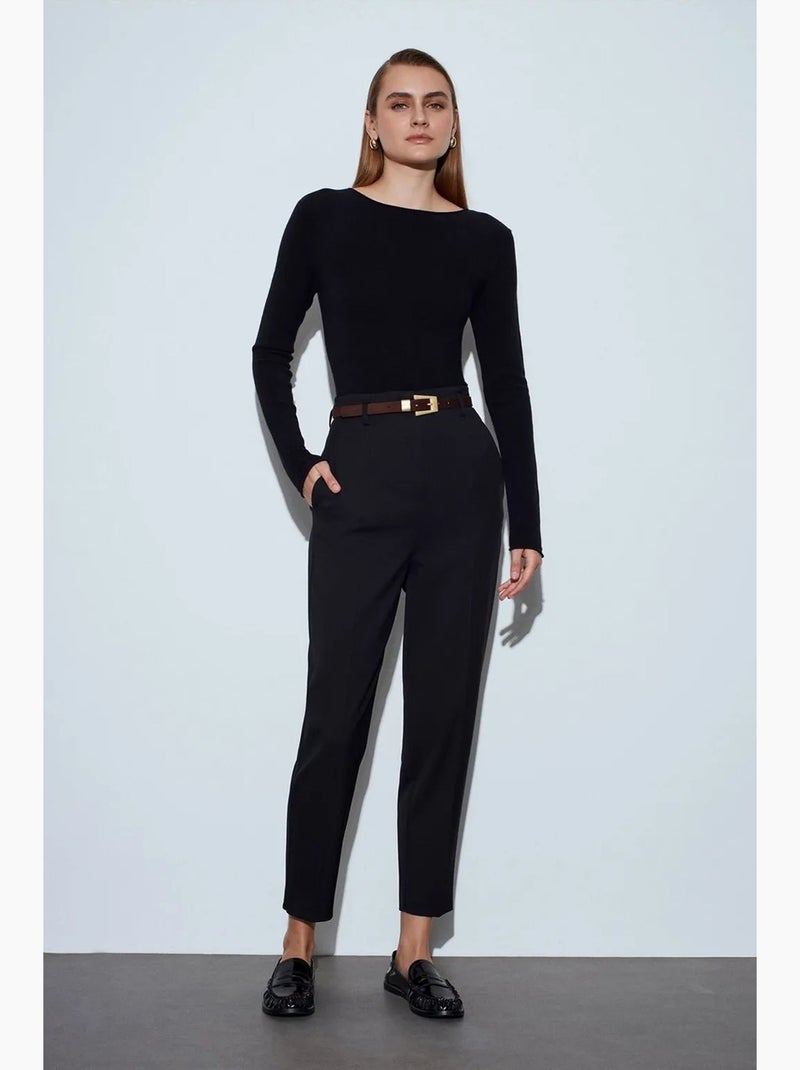 Women's camisola canelada com decote barco slim fit dilvin Preto - Kiabi