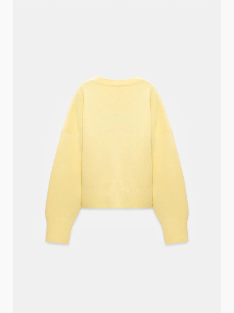 Women's camisola de malha canelada com decote em v dilvin Amarelo-limão - Kiabi
