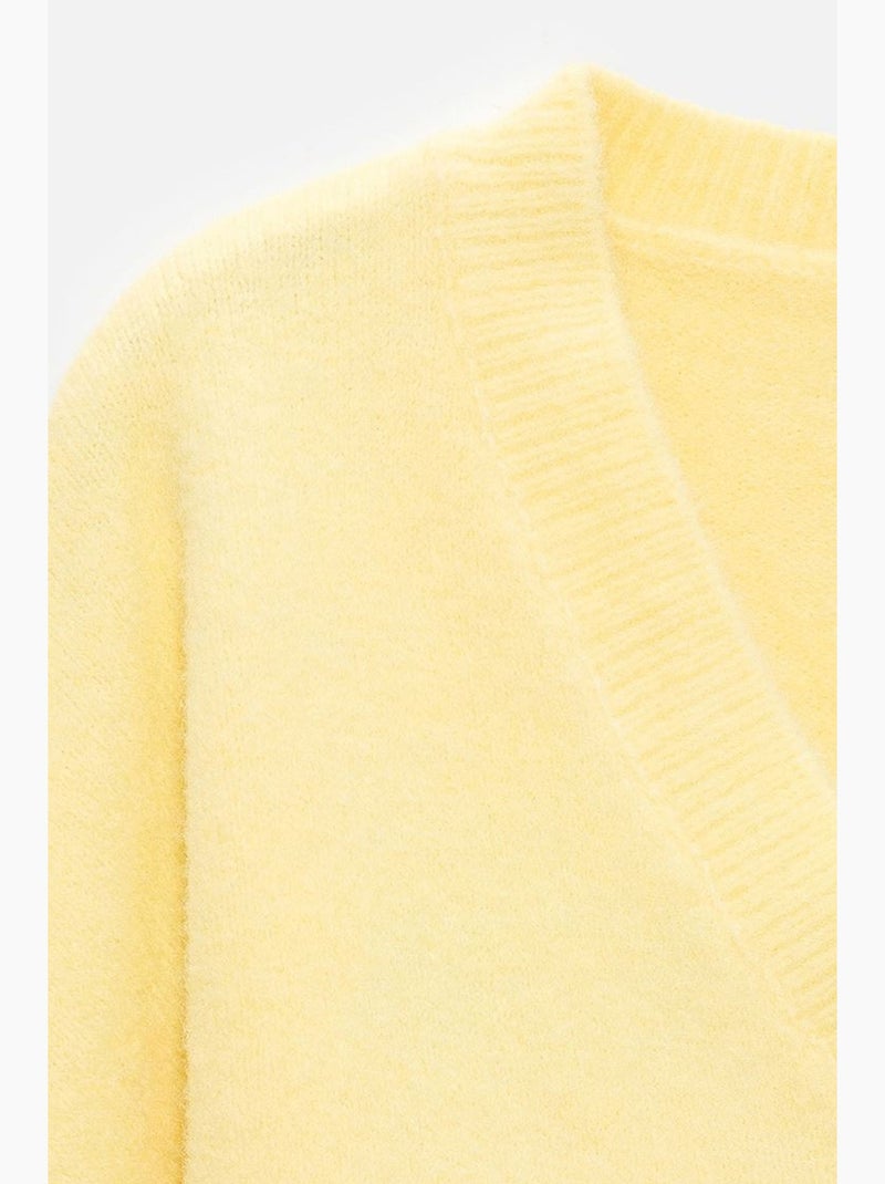 Women's camisola de malha canelada com decote em v dilvin Amarelo-limão - Kiabi