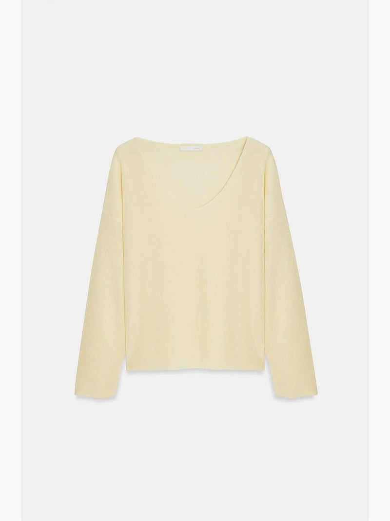 Women's camisola de malha canelada com decote em v dilvin Creme - Kiabi