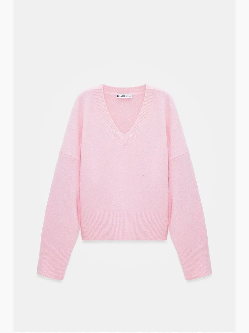 Women's camisola de malha canelada com decote em v dilvin Rosa - Kiabi