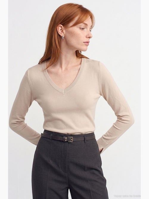 Women's camisola de malha com decote em v e racha lateral dilvin - Kiabi Women's camisola de malha com decote em v e racha lateral dilvin - Kiabi
