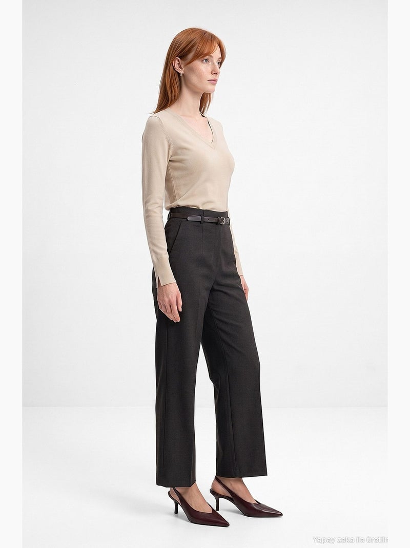 Women's camisola de malha com decote em v e racha lateral dilvin Bege-argila - Kiabi