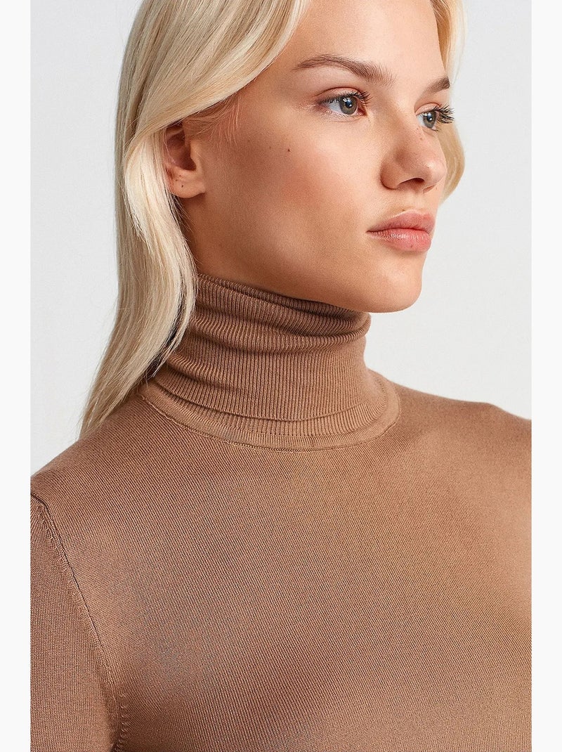 Women's camisola de malha de gola alta com botões dilvin Toupe - Kiabi
