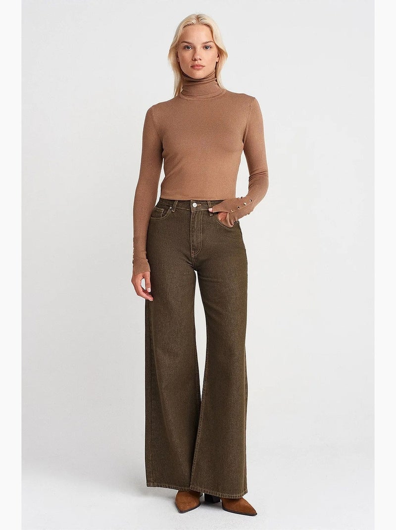 Women's camisola de malha de gola alta com botões dilvin Toupe - Kiabi