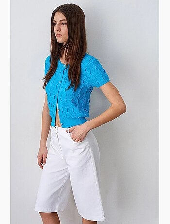 Women's casaco de malha curto jacquard com botões dilvin