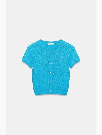 Women's casaco de malha curto jacquard com botões dilvin