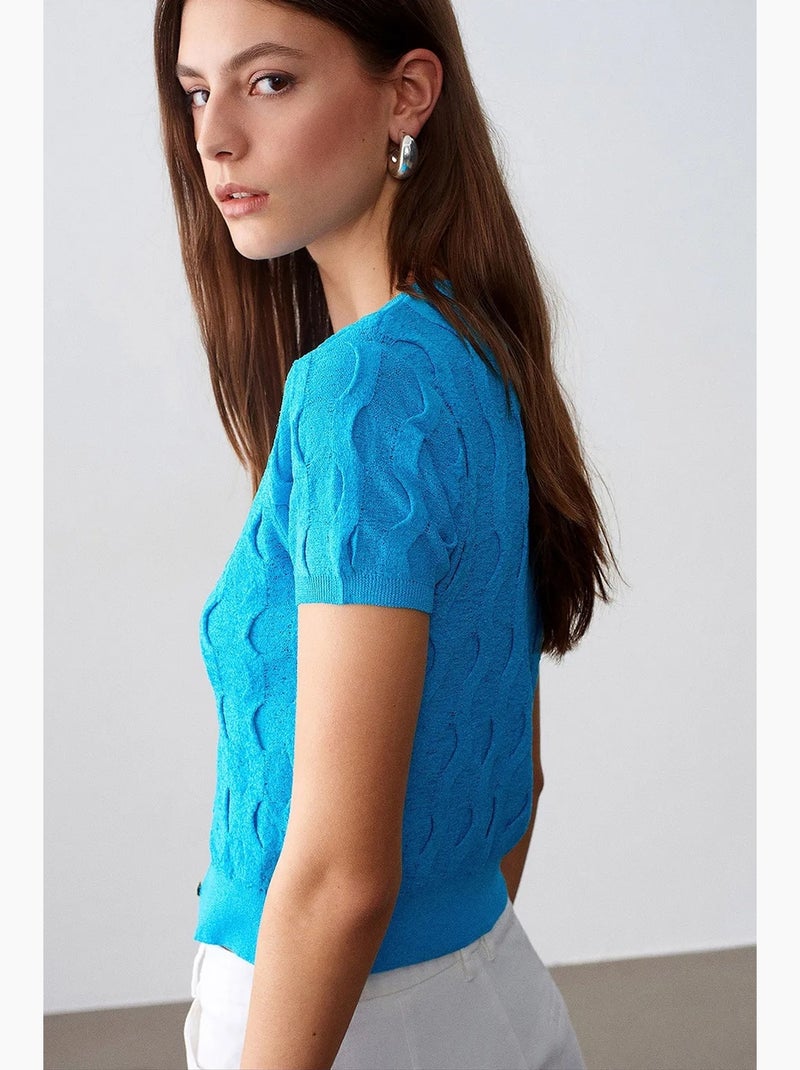 Women's casaco de malha curto jacquard com botões dilvin Azul - Kiabi