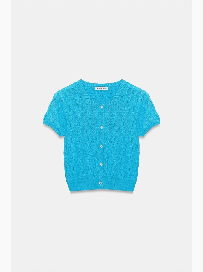 Women's casaco de malha curto jacquard com botões dilvin Azul - Kiabi