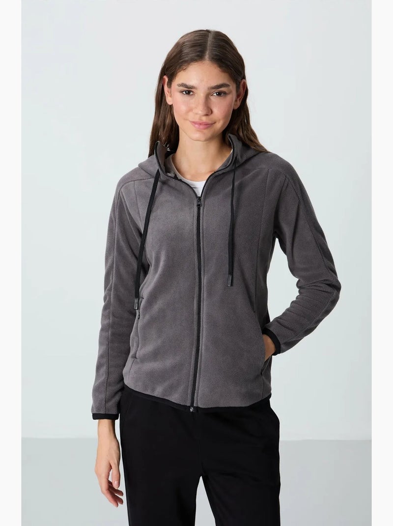 Women's sweatshirt felpada com capuz e fecho de correr tommy Cinza-preto - Kiabi