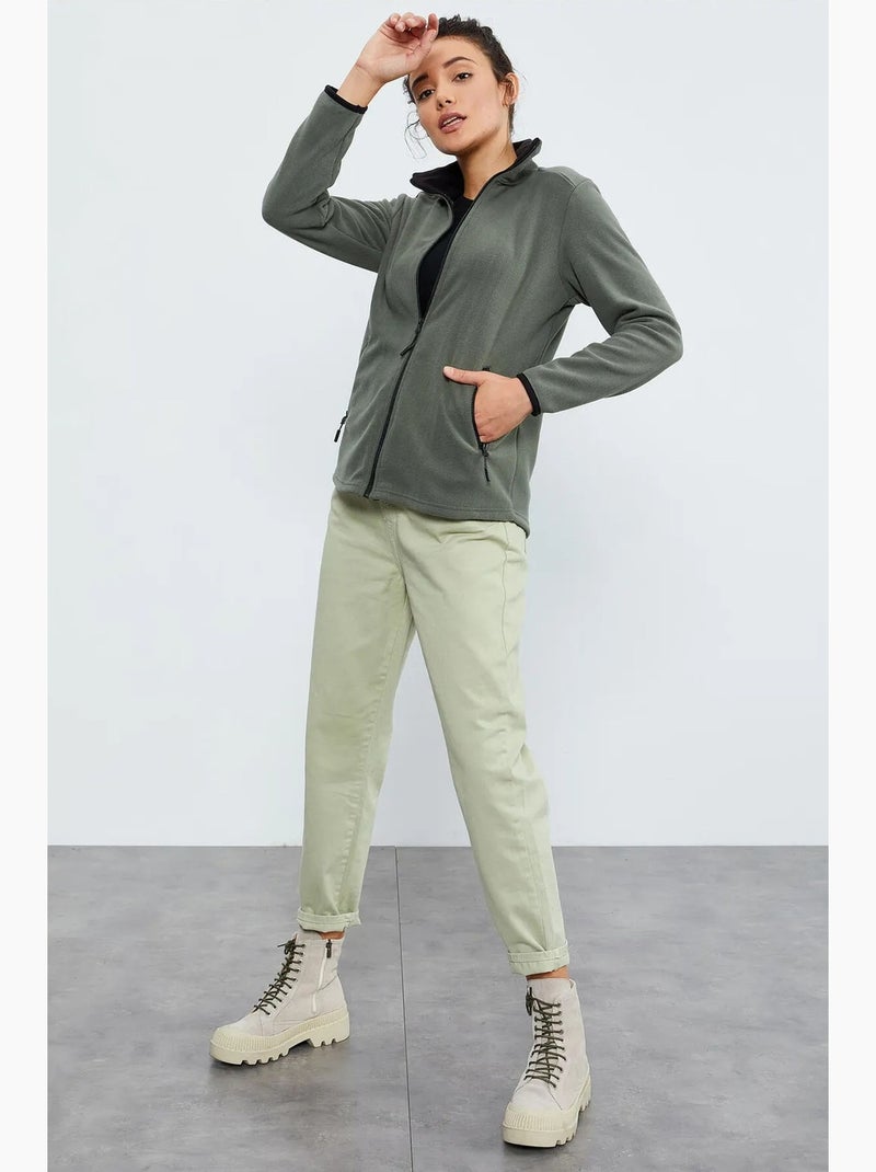 Women's sweatshirt felpada com fecho de correr à frente tommy Cáqui - Kiabi