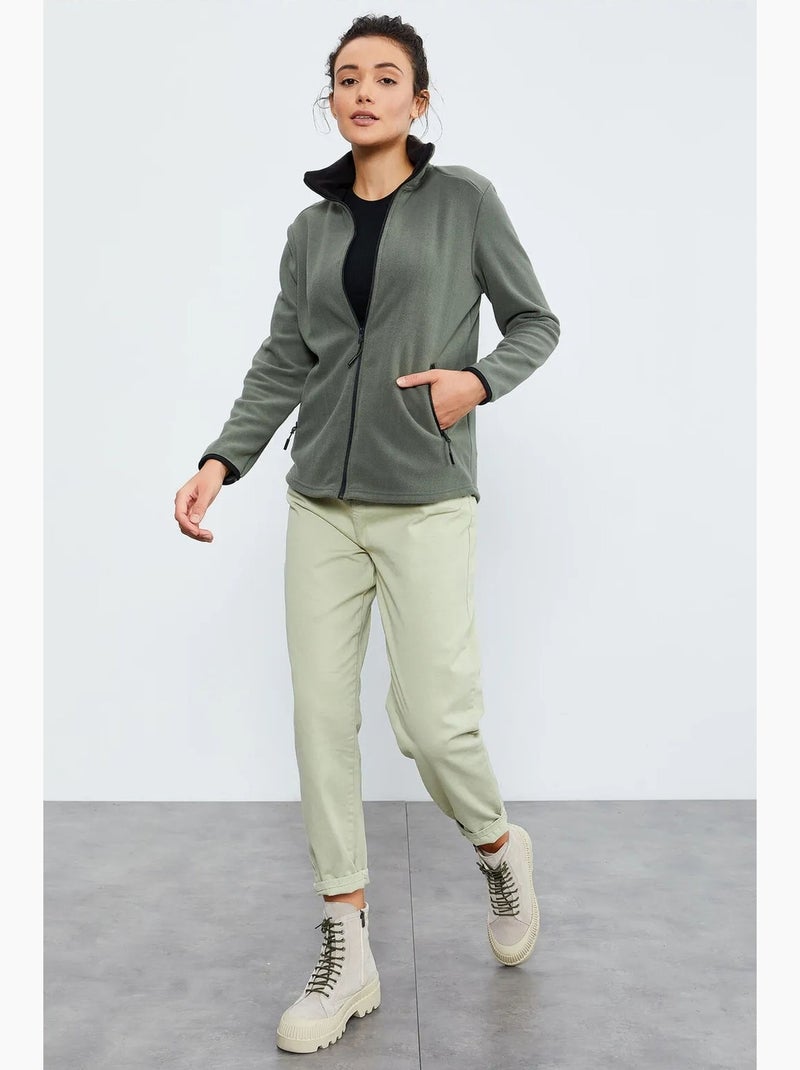 Women's sweatshirt felpada com fecho de correr à frente tommy Cáqui - Kiabi