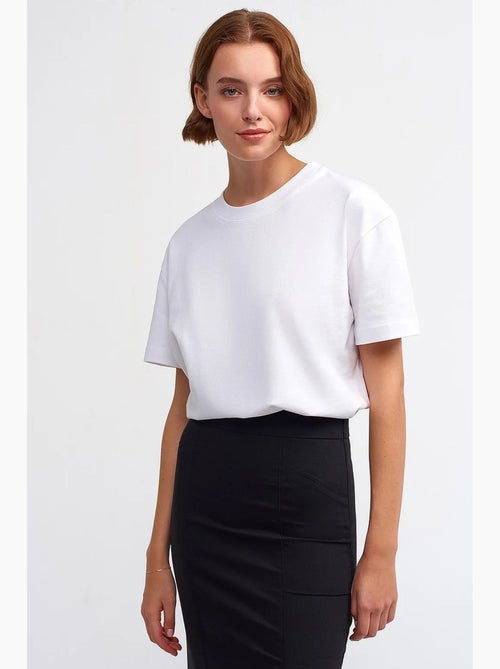 Women's t-shirt de algodão com decote redondo dilvin - Kiabi