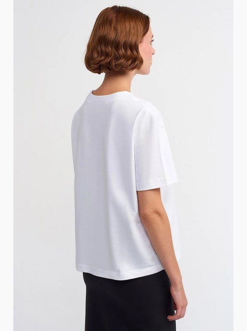 Women's t-shirt de algodão com decote redondo dilvin - Kiabi