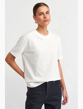 Women's t-shirt de algodão com decote redondo dilvin