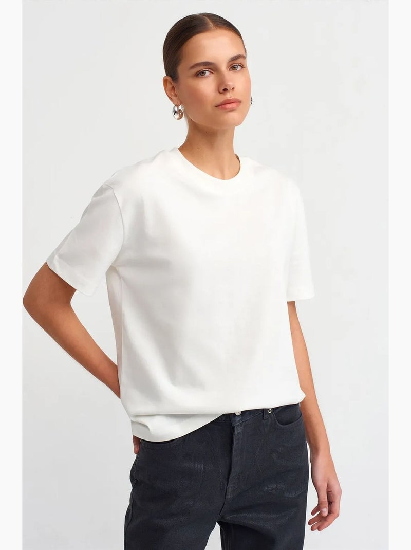 Women's t-shirt de algodão com decote redondo dilvin Ecru - Kiabi