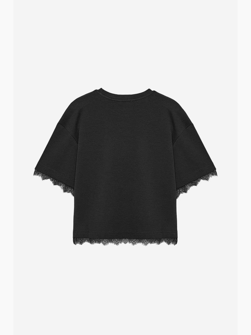 Women's t-shirt de algodão com elastano e decote redondo dilvin Preto - Kiabi