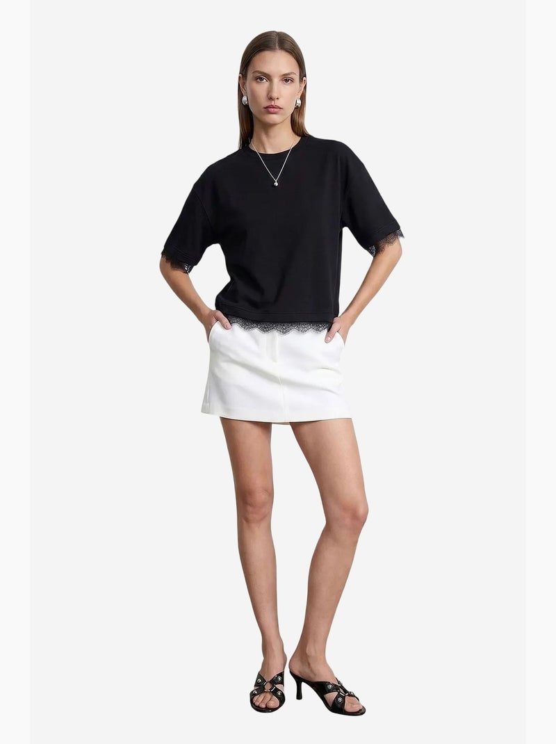Women's t-shirt de algodão com elastano e decote redondo dilvin Preto - Kiabi