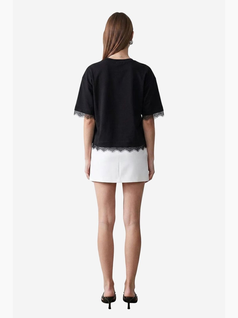 Women's t-shirt de algodão com elastano e decote redondo dilvin Preto - Kiabi