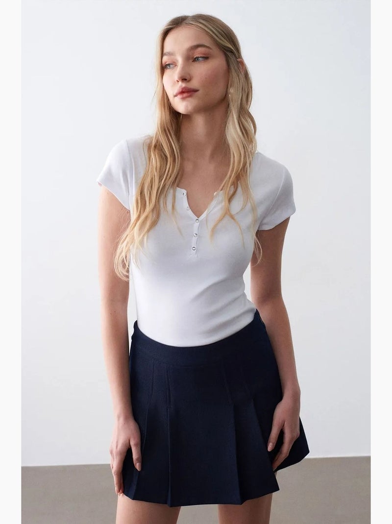 Women's t-shirt de algodão slim fit com decote em u dilvin Branco - Kiabi