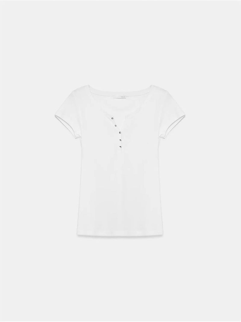 Women's t-shirt de algodão slim fit com decote em u dilvin Branco - Kiabi