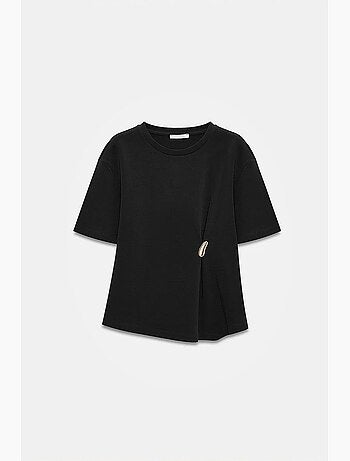 Women's t-shirt de malha jersey simples com decote redondo e manga curta dilvin