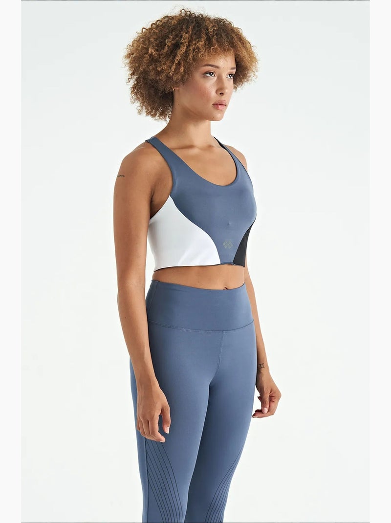 Women's top desportivo curto com blocos de cor tommy Azul Branco Preto - Kiabi
