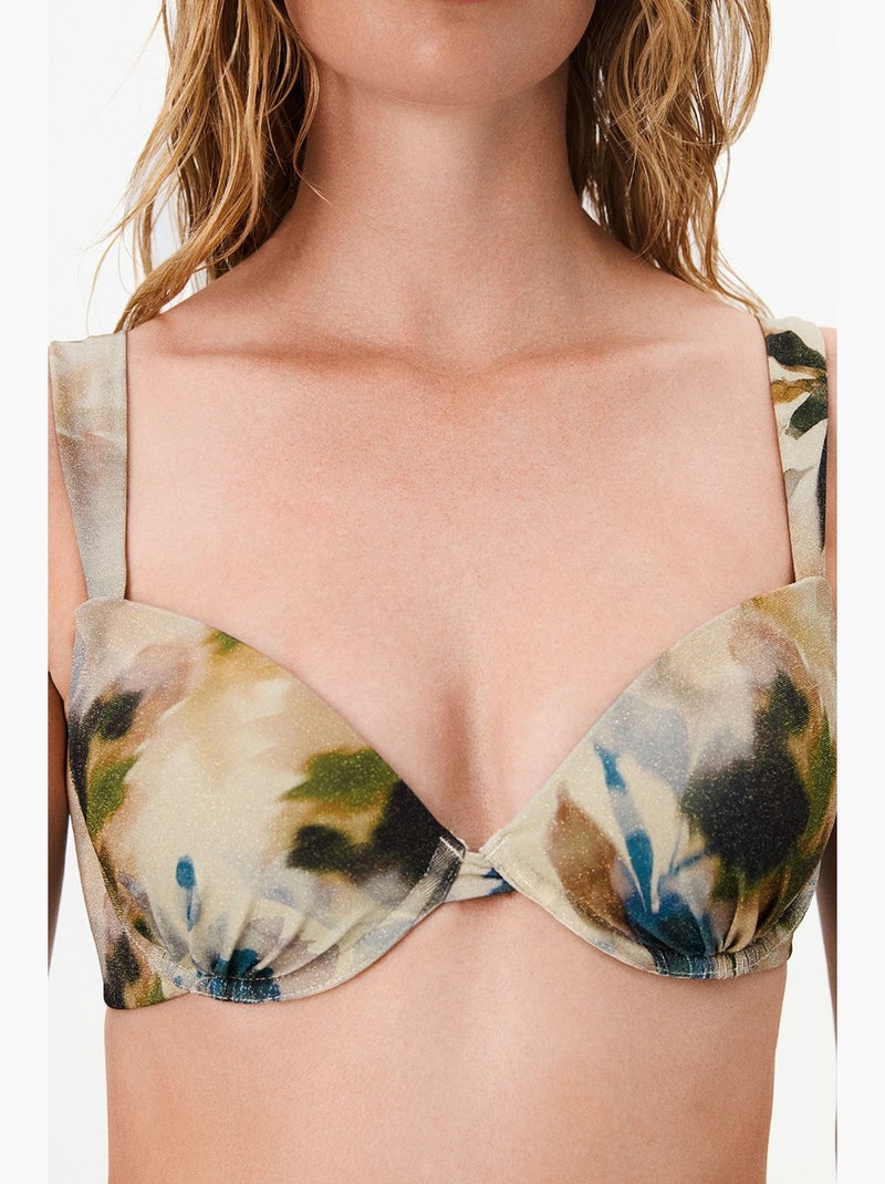 Zoe cup top de biquíni com padrão de folhas e fio brilhante penti Bege/Verde/Azul - Kiabi