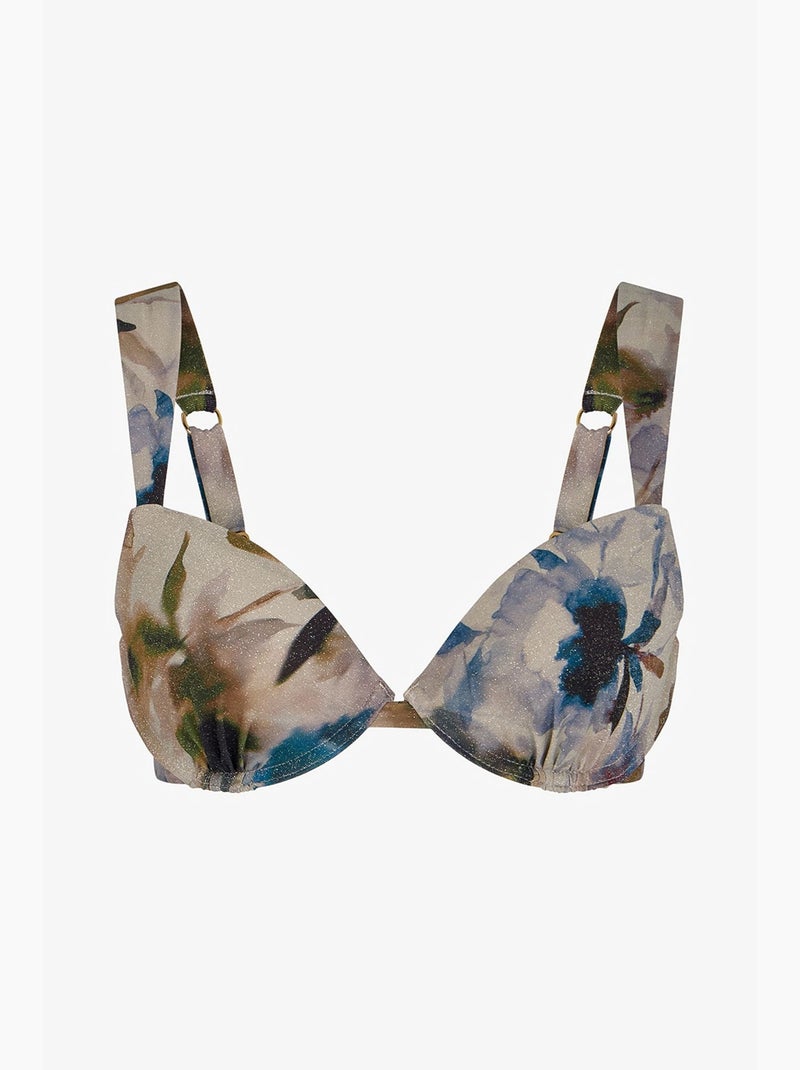 Zoe cup top de biquíni com padrão de folhas e fio brilhante penti Bege/Verde/Azul - Kiabi